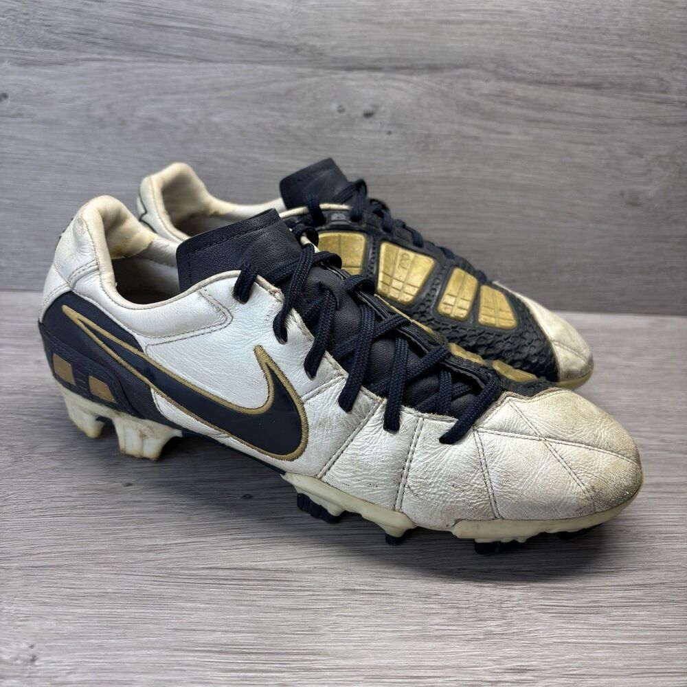 Nike Total 90 T90 Shoot III FG White Black Gold Soccer Cleats Sz 7.5 Leather